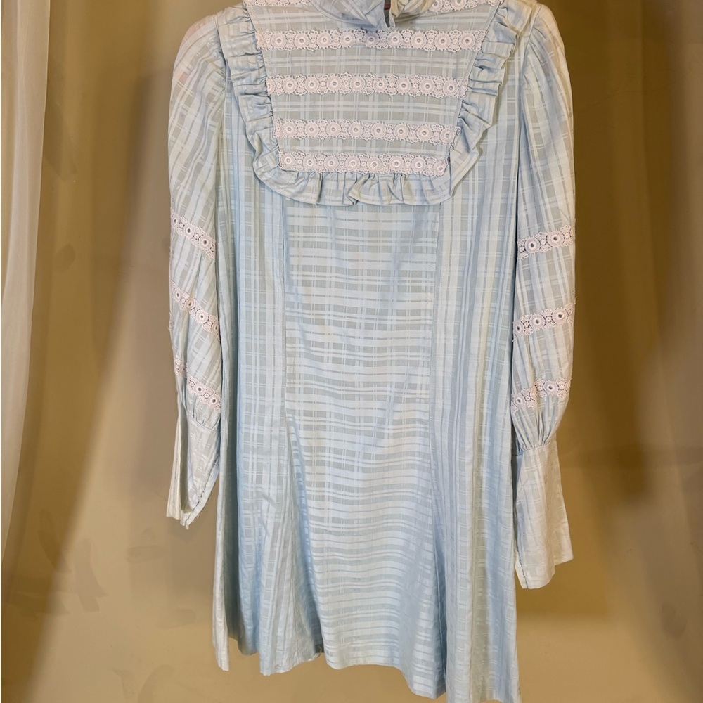Vintage Light Blue Ruffled Bib Lace Detail Dress